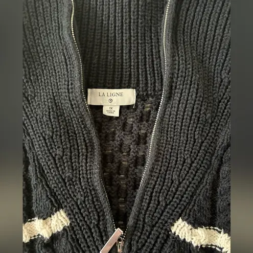 Target La Linge Pull Over Striped Quarter Zip Cable Knit Sweater Women’s 1X Black