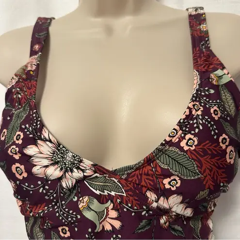 Anne cole Size 10 20M0033 Wine Floral Print Boho Flattering One Piece Swimsuit