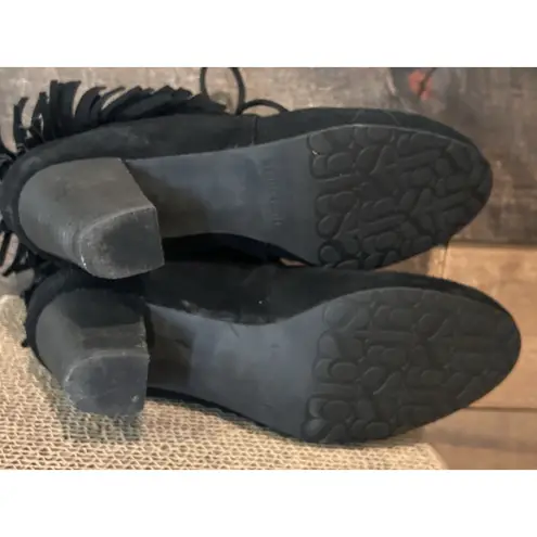 Gentle Souls Bettie Black Suede Fringe Bootie women's size 9.5 leather
