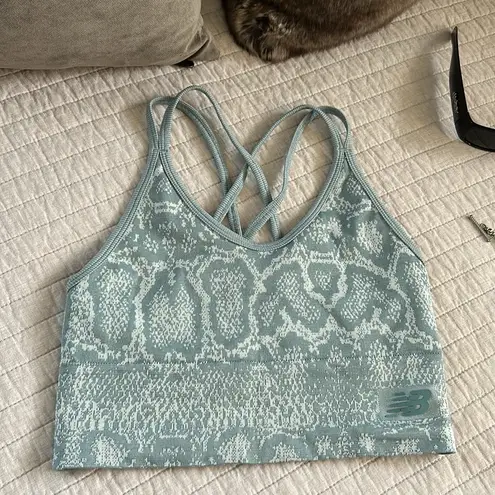 New Balance  sage green snake print long line sport bra, medium