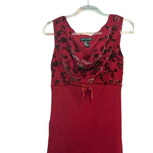 Jonathan Martin Silk Velvet Burnout Maxi Dress Red Cowl Neck Y2K Romantic 8