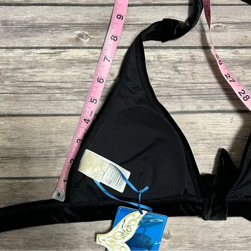 Lisa Blue Black Velvet Sorceres Halter Bikini Top NWT Medium Tie Gold Tone Charm