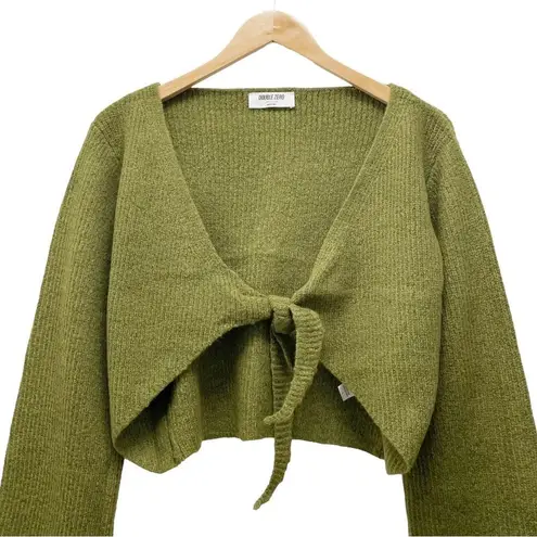 Double Zero  Balloon Sleeve Tie Front Cropped Cardigan Green Women’s Size Large