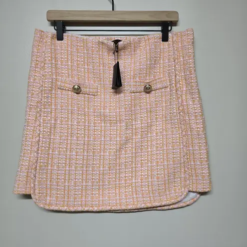 Maje Tweed Mini Skirt Size 42 FR (US XL) Orange Pink Gold Button Front Lined