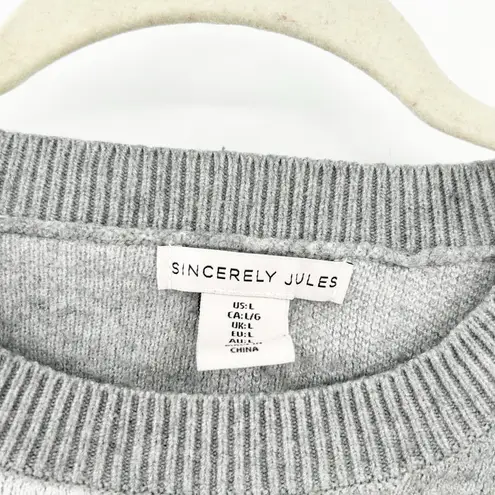 Sincerely Jules Womens Fall Bow Checkered Crewneck Knit Sweater Size L Gray Size L - Image 2