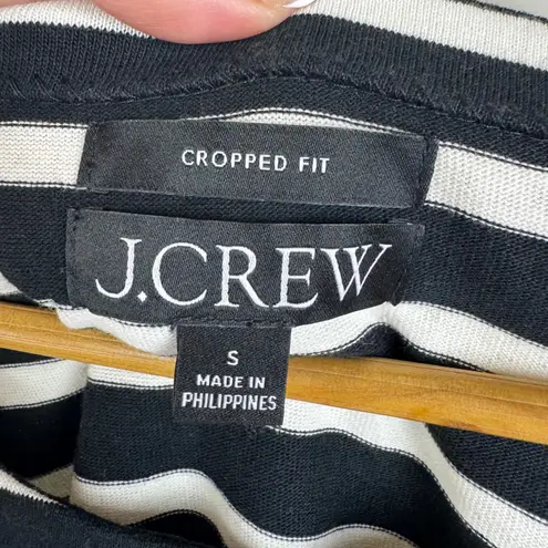 J Crew Striped Cropped Fit Shirt Small Boxy Long Sleeve Preppy Nautical Coastal Black