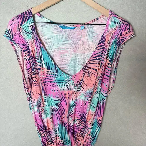 Tori Richard Womens Colorful Tropical Palm Leaf Print Swim Coverup Mini Dress M Pink Size M