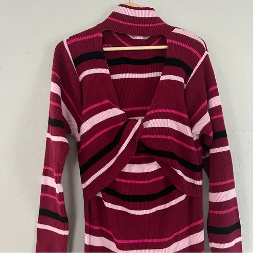 Eloquii  Essentials Striped Red Pink Sweater Midi Dress Stretch Comfy Winter