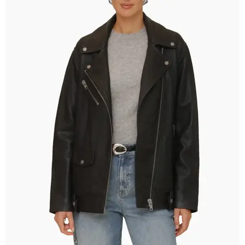 Avec Les Filles Anthropologie XXS 00 Moto Zip Jacket Black Oversized Leather