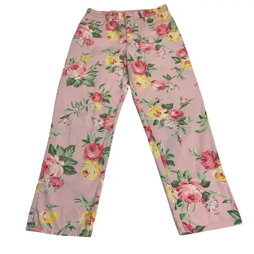 Lauren Ralph Lauren Pink Roses Floral Ankle Pants Mid Rise 26 Inseam Size 6