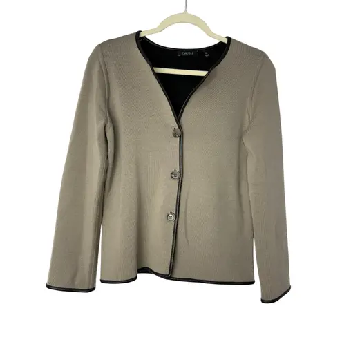 Carlisle Merino Wool Faux Leather Trimmed Jacket Cardigan Women S Quiet Luxury