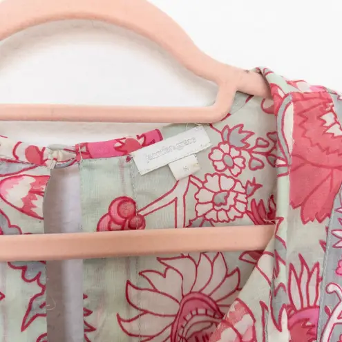 Jennifer Grace Womens Blouse Size S Pink Green Floral Boho Cottage Hippie Retro Pink