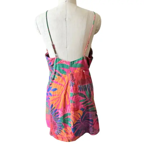 Farm Rio Linen Bright Macaw Side Buttons Mini Dress Size Large