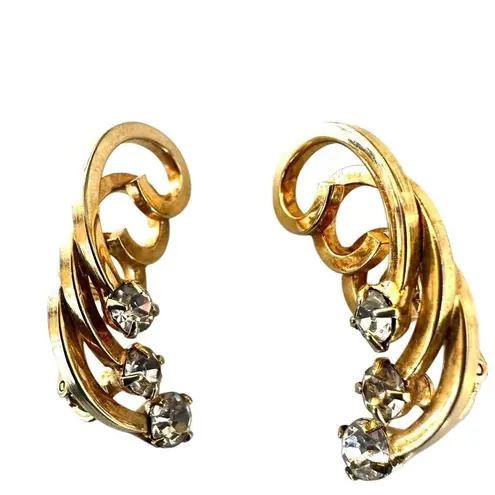 Vintage S.A.C. Gold Tone Rhinestone Clip