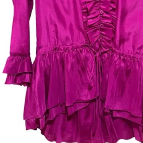Rebecca Taylor HOT PINK MAGENTA SILK RUFFLED LING SLEEVE BLOUSE TOP 0