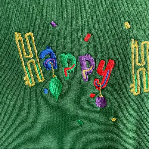 Vintage Christmas Sweatshirt Embroidered Holiday Ugly Sweater Unisex Large Green