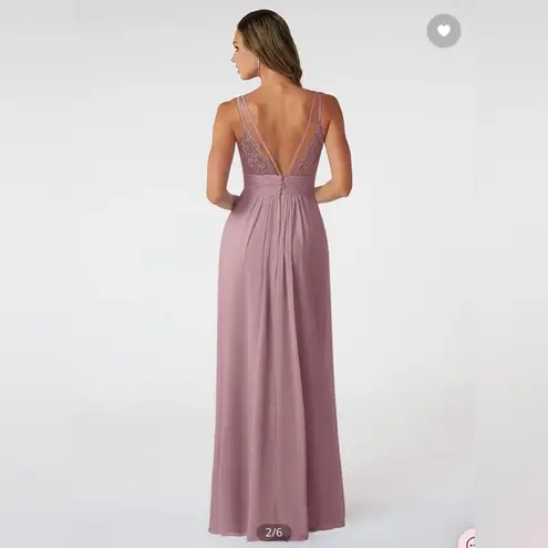 Azazie Maren Allure- A-Line V-Neck Lace Chiffon Floor-Length Dress dusty rose
