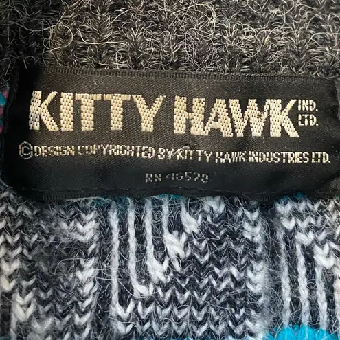 80s Vintage Kitty Hawk Mockneck Sweater Womens L Chunky Knit Geometric Colorful Multiple Size L