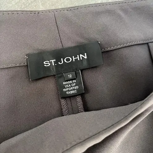 St. John Wide Trouser Pants Flat Front No Pockets Size 12 Wide Leg Green Grey