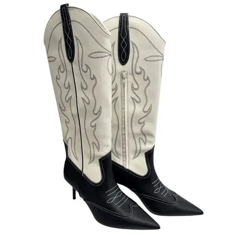 INC International Concepts Boots Western Style Knee High Size 7 Pointed Toe Black