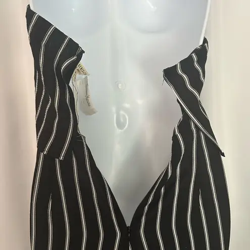 Free Generation Sophisticated Black and White Pinstripe Strapless Jumpsuit (769) Size M