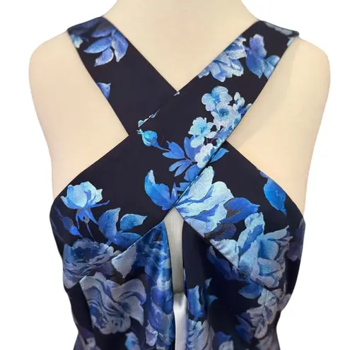 Black Halo Charlene Metallic Floral Evening Gown Halter Column Floor Length 14