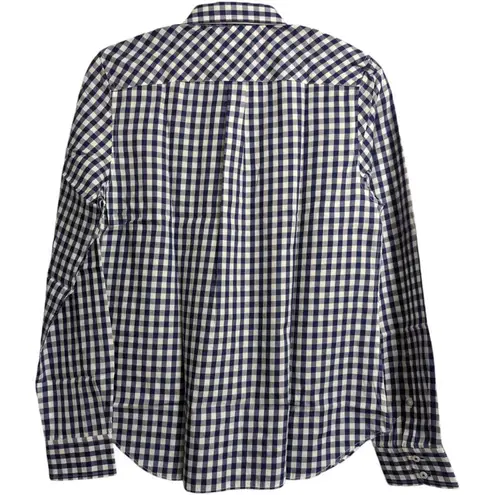 NWT UNTUCKIT Belleza Navy Gingham Button Down Regular Fit Long Sleeve Shirt Sz 0 Blue