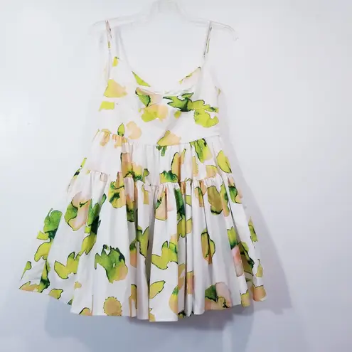 Sau Lee Colette Printed Taffeta Tiered Mini Dress White Size 12