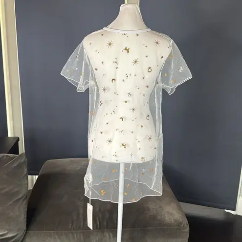 Women's Sheer Star and Moon Lightweight Swimwear Coverup Size S NWT White