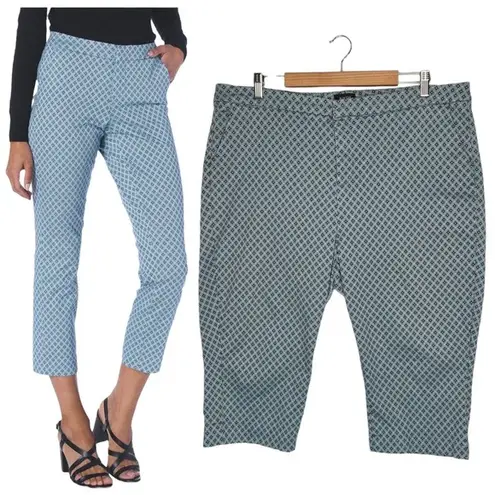 NYDJ Pants Womens 20W Everyday Trouser Capri Lift Tuck Technology Geometric Blue