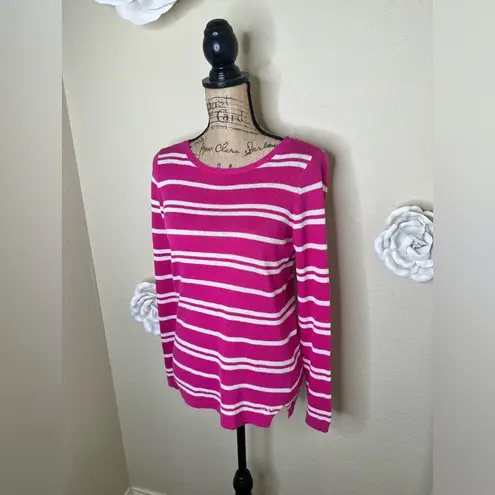 Vineyard Vines Bright Pink & White Striped Lightweight Sweater Size Small