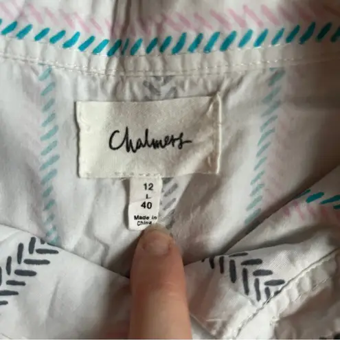 Chalmers Elyse Pajama Set white striped shorts button up top women’s large/12/42