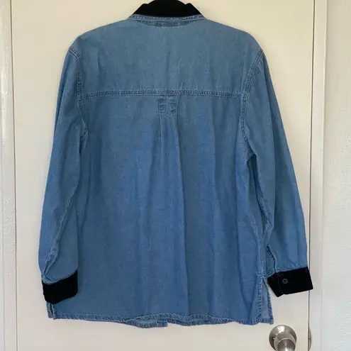 American Vintage Passion-I Vintage Denim Chambray Velour Collar Beaded Button Up 90s vtg size XL