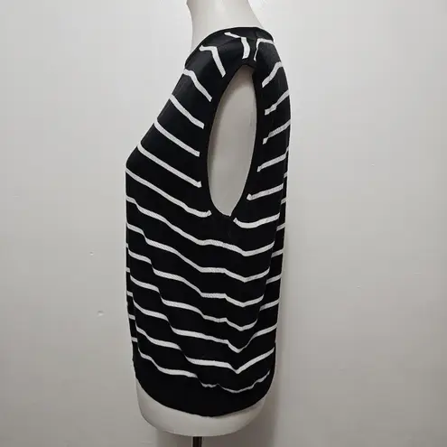 City Silk Black & White Stripe Sleeveless Crewneck Silk Blend Sweater Size XL
