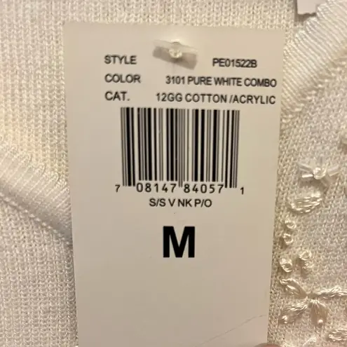 Carolyn Taylor Cream Floral Embellished Short-Sleeve Sweater Top (NWT)