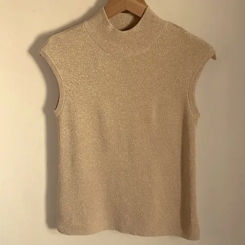 Coldwater Creek Women’s Gold Metallic Mock Neck Sleeveless Silk Blend Tank