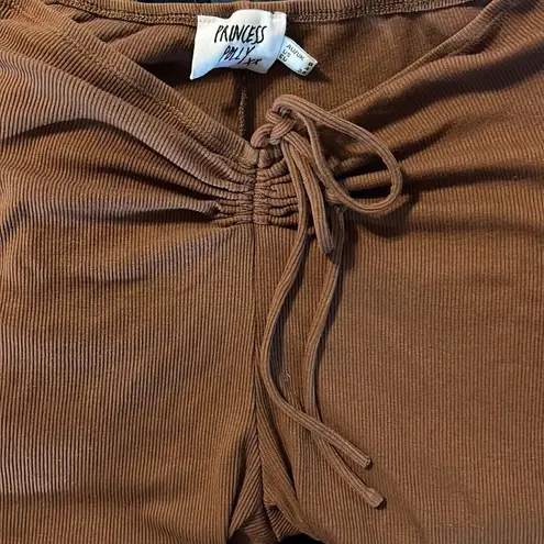 Princess Polly  Imogen Stretch High Waist High Rise Tie Front Flare Pant Brown