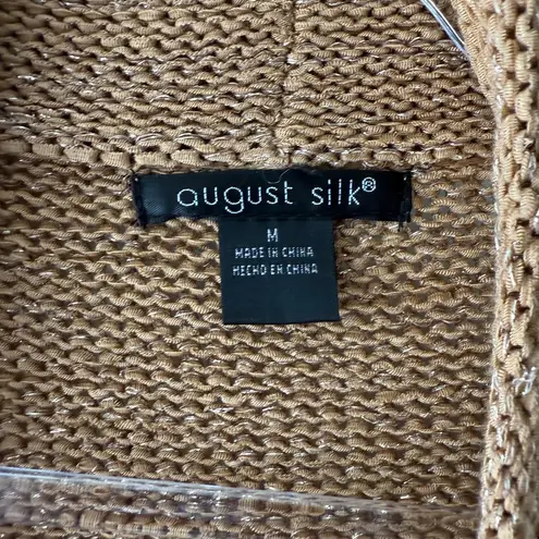 August Silk Metallic Open Front Cardigan M Evening Camel Gold Coastal Grandma - Image 4