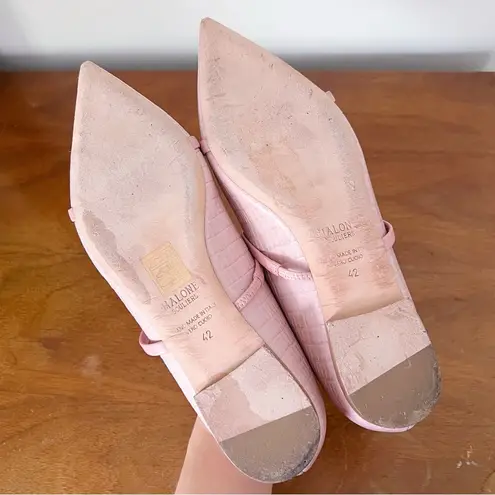 Malone Souliers • Maureen Leather Ballet Flat pink croc embossed leather strappy