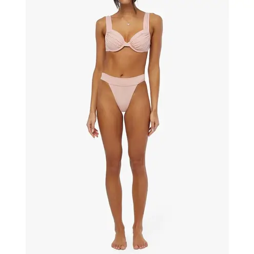 We Wore What Cheeky High Leg Bikini Bottom in Solid Baby Pink Medium New Womens