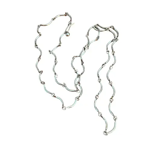 Vintage Silver Tone Articulated Necklace Scalloped Link Hook Clasp Estate Adj