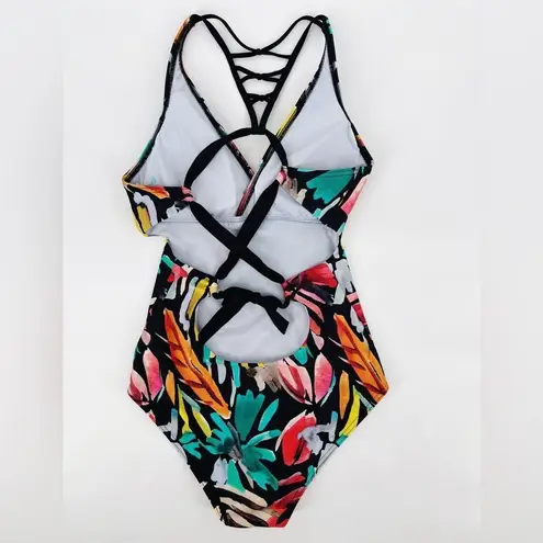 prAna Floral Tropics Atalia Open Back Tie One Piece Printed Swimsuit Small NWOT