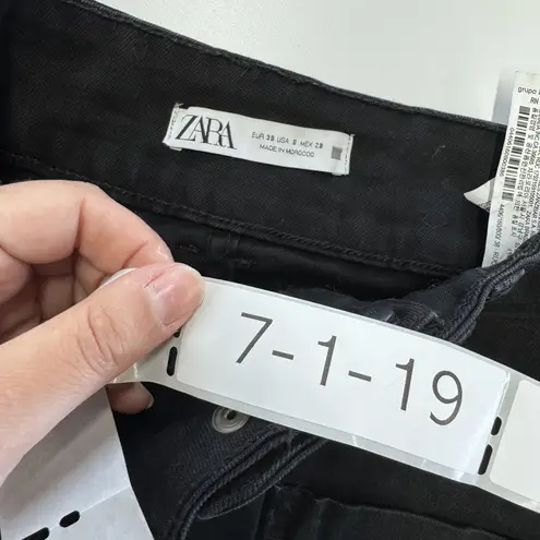 ZARA ‎ Jeans Womens 6 Black High Rise Straight Leg Utility Patch Pockets Denim