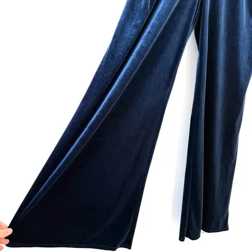 Tadashi Shoji NEW Lace Trim Long Sleeve Wide Leg Velvet Jumpsuit Navy Blue Sz 20