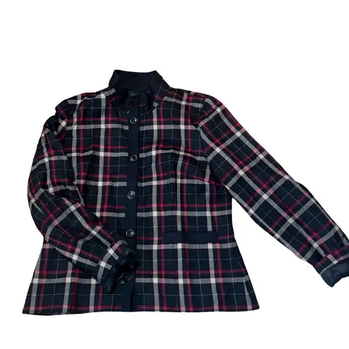 Pendleton Vintage Virgin Wool Navy Red & White Plaid Button-Down Blazer size 12