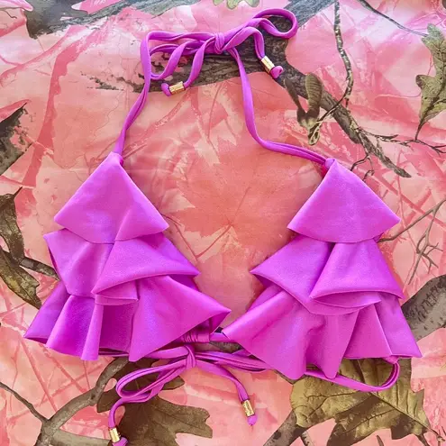 y2k vintage 2000s purple pink ruffle triangle bikini top Size M