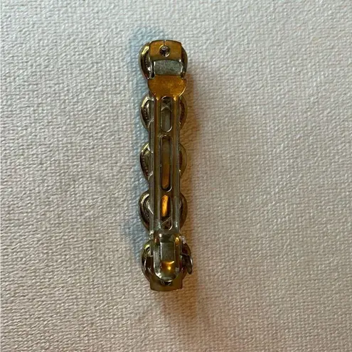 Vintage Heart Bar Style Barrette Hair Clip Gold Brass Tone w/ patina Hearts