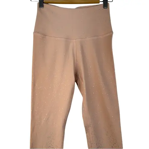 Beyond Yoga Size Medium Beige Pink Athletic Leggings Silver Metallic Print
