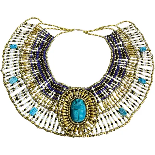 Ancient Egyptian Revival Beaded Scarab Collar
Necklace Handmade Statement Piece Gold