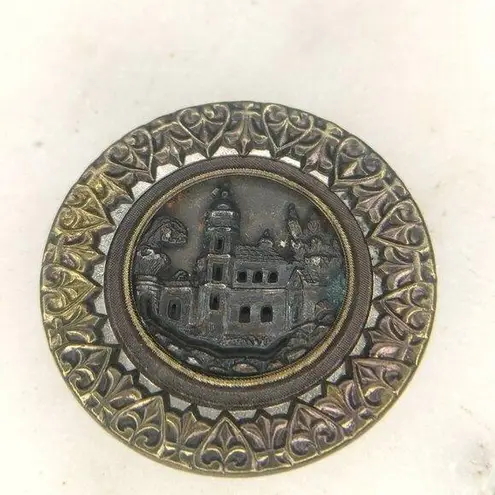 Button Antique Vintage Victorian Castle Design Picture Ornate Border The Chateau Gold